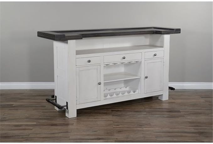 Pemberly Row Set of 3 White/Brown Wood Bar Unit and 2 Swivel Barstool with Back