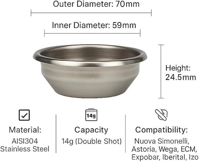 Espresso Accessories, 14g Standard Espresso Basket – 58mm Flat Bottom Precision Filter, 0.3mm Hole Design, Balanced Flow for Classic Double Shots