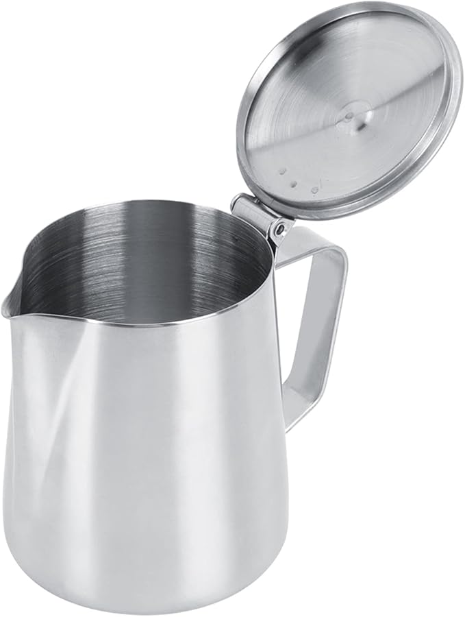 12oz Milk Frothing Pitcher, Stainless Steel Coffee Latte Art Jug Pitcher Mug Cup with Lid for Home Restaurant Cafe