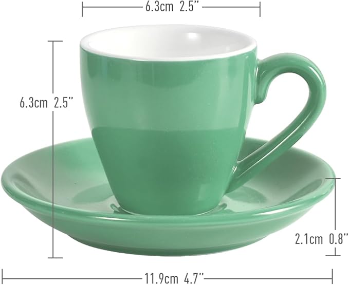 ionEgg Porcelain Espresso Cup with Saucer And Stainless Steel mini Spoons, Espresso shot Cup, 80ml/2.7Oz, Pack of 2, Cyan