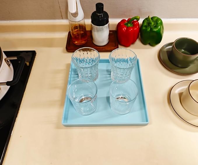 Small Square Serving Tray (9 inch), Durable Blue Tray for Desserts & Organization, Lightweight for Coffee, Drinks, Party, Seasoning, Perfume and Display.