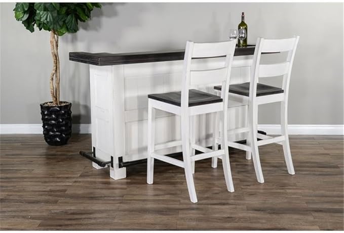 Pemberly Row 78" Farmhouse Wood Bar Unit with Foot Rail, Adjustable Shelves, Removable Wine Rack, Stemware Storage, in Espresso Finish