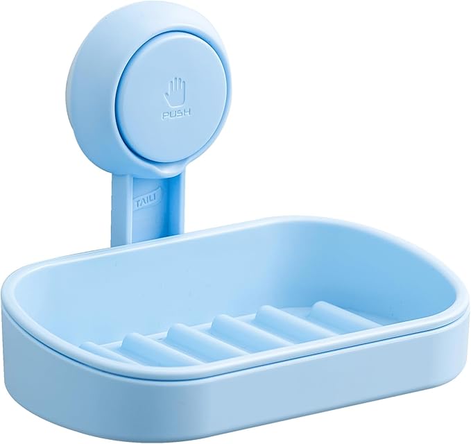 TAILI Soap Dish Bar Holder Suction Cup,Soap Saver with Powerful Vacuum Suction,Sponge Holder for Shower,Bathroom,Tub and Kitchen Sink, Universal Shower Accessories,Drill-Free,Removable,Blue