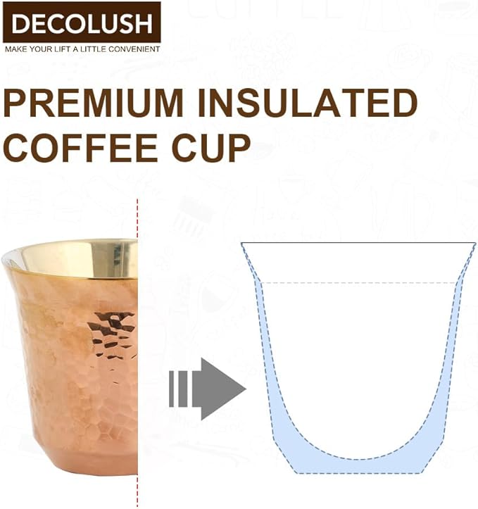 75mL (2.5 Ounce) Stainless Steel Espresso Cups - 4 Pack Double Wall Insulated Cups Demitasse Cups Coffee Cup For Drinking, Drinking Coffee, Drinking Beverages(Crimson gold Hammer texture)