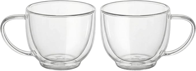 Double Wall Glass Coffee Mugs Set of 2, 6.76 oz Clear Insulated Cups with Handle for Espresso and Tea