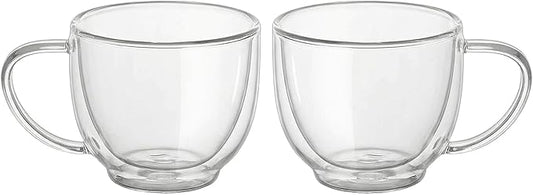 Double Wall Glass Coffee Mugs Set of 2, 6.76 oz Clear Insulated Cups with Handle for Espresso and Tea