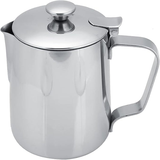 Espresso Steaming Pitcher, Stainless Steel Frothing Pitcher Milk Frothing Pitcher Jug with Lid Latte Coffee Art Tool (350ml)
