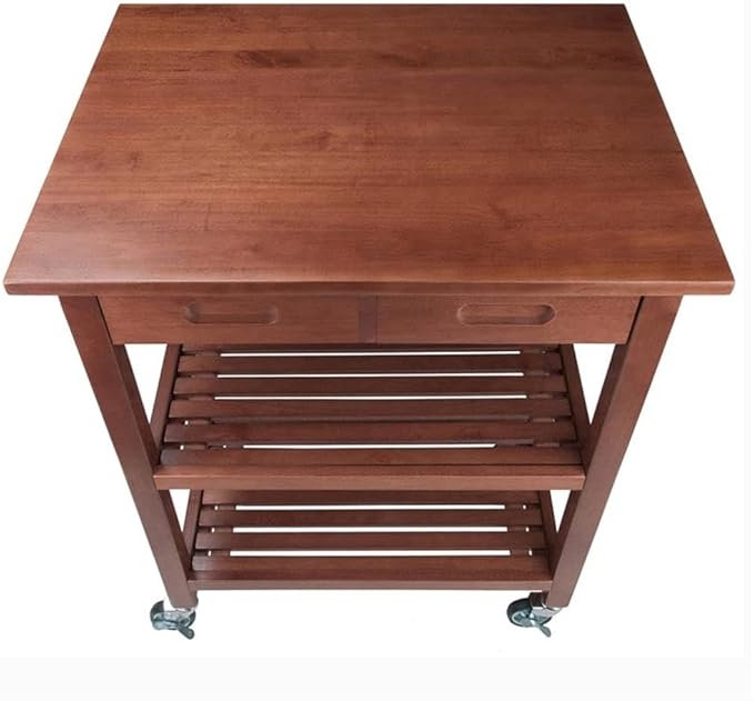 BOWERY HILL Transitional Solid Wood Kitchen Cart in Walnut Finish