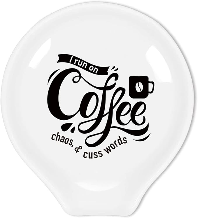 Funny Coffee Quote I Run On Coffee Ceramic Coffee Spoon Holder-Coffee Spoon Rest -Station Decor Coffee Bar Accessories-Coffee Lovers Gift for Women and Men