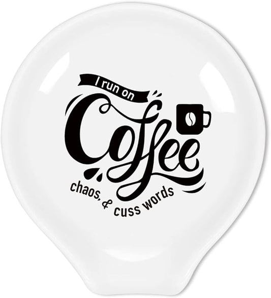 Funny Coffee Quote I Run On Coffee Ceramic Coffee Spoon Holder-Coffee Spoon Rest -Station Decor Coffee Bar Accessories-Coffee Lovers Gift for Women and Men