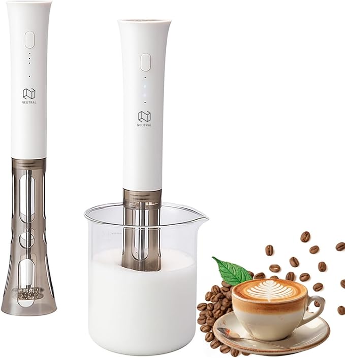 NEUTRAL Electric Milk Frother，Rechargeable Milk Frother Handheld，with Stainless Balloon Whisk，With stand，Foamer For Cappuccino, Lattes，Creamy Coffee，Hot Chocolate