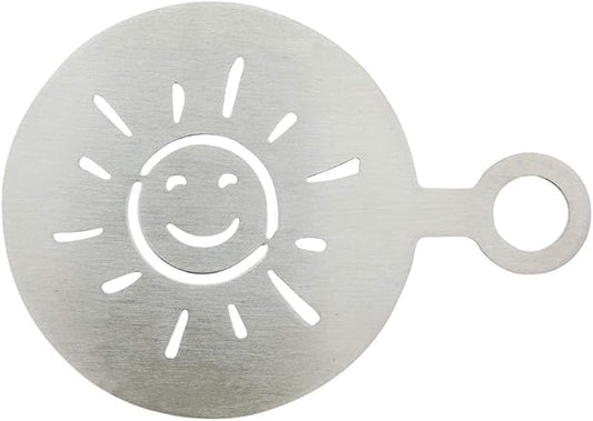 Restaurantware Coffee Art Stencil Pack of 1 Stainless Steel Smiley Sun Decorating Stencil for Latte Art, Reusable Tool With Built-In Handle, Dishwasher-Friendly Coffee Shop Accessory