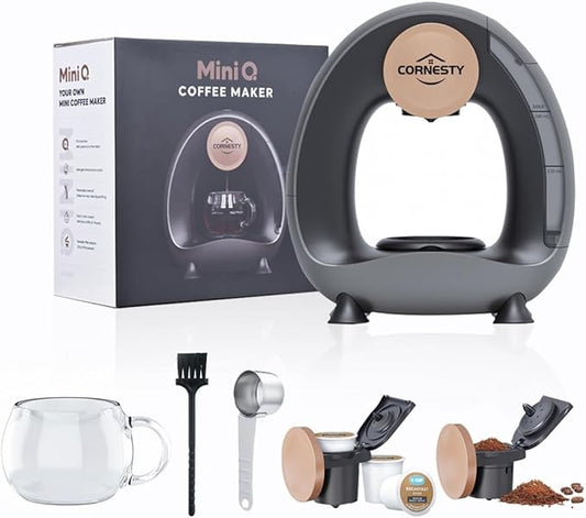 Automatic Coffee Maker for Home 240ml Drip Coffee Brewer 1400W Mini Americano Coffee Machine, 185℉ Constant Temperature, Silent, Compatible with K-Cup Pods and Ground Coffee(Grey)