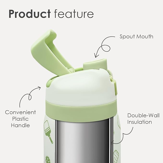 Pickleball Insulated Stainless Steel Water Bottle with Straw for Sports and Travel, 32oz, Gifts for Pickleball Lover Women Girls Friends Teens Birthday Christmas