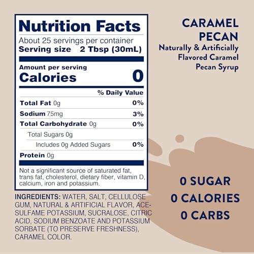 Jordan's Skinny Mixes Sugar Free Coffee Syrup, Caramel Pecan Coffee Flavoring Syrup, Zero Calorie Drink Mix, Lattes, Baking, Protein Shake or Cocktail, Dairy & Gluten Free, Kosher, 25.4 Fl Oz, 2 Pack