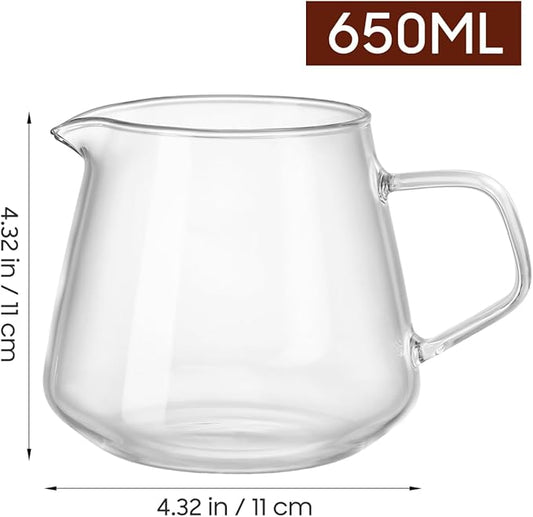 Veemoon Hand Pour Coffee Maker Glass Coffee Server Latte Art Pitcher Home Carafe Cup Server Simple Drinks Dispenser Clear Maker(650 ML)