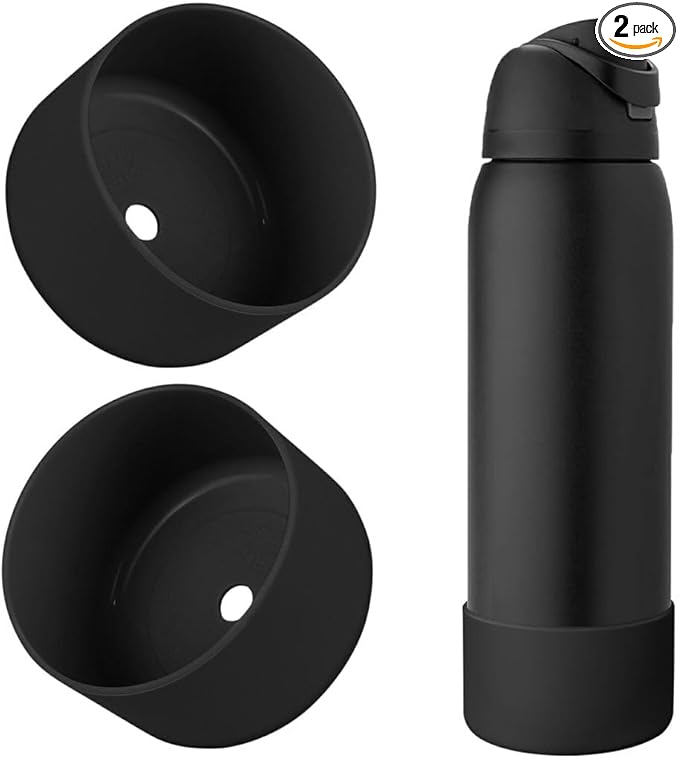 2PCS Silicone Water Bottle Boot, Compatible with Owala 24oz 32oz 40oz, Protective Anti-Scratch & Anti-Dent No Noise Sleeve Cover for FreeSip/Twist/Flip Water Bottles (Very Very Dark, 40oz)