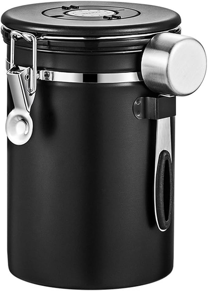 1200/1500/1800/2800ML Large Capacity Coffee Bean Vacuum Storage Container - Food-Grade Stainless Steel Airtight Canister With One-Way Air Valve For Grains, Tea, Nuts & Coffee Grounds(Black,Large)