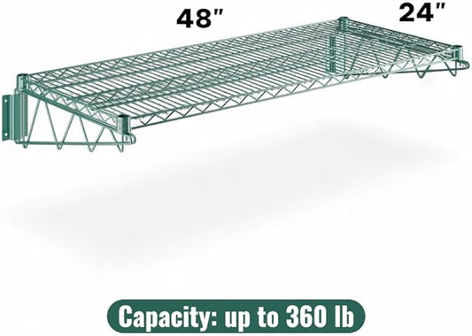 24" x 48" Green Wall-Mounted Wire Shelf with Epoxy Coating, Heavy-Duty Steel Storage Rack, NSF Certified, Easy Installation, Open Wire Design for Kitchen, Garage, or Utility Storage