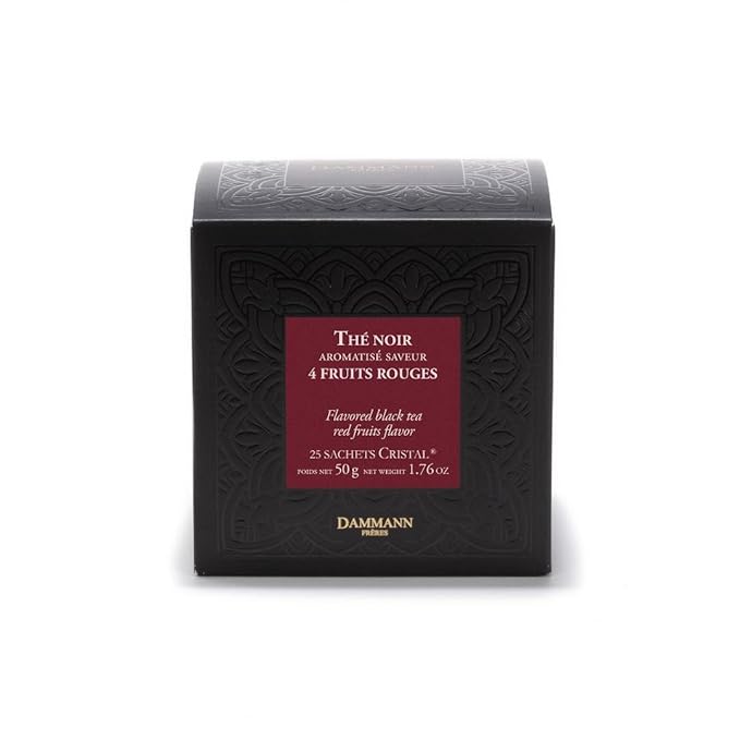 Dammann Freres Sachets, Quatre Fruits Rouges Tea Bags, Premium Gourmet French Black Tea, Blend Strawberry, Cherry, Raspberry, Red Currant Flavors, 25 Count (Single Pack)