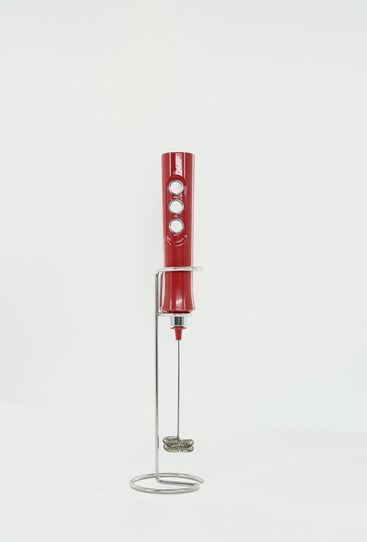 Milk Frother Handheld Rechargeable, Frother Wand Drink Mixer Electric Whisk for Coffee, Detachable With 3 Stainless Whisks, Hand Mixer for Lattes, Cappuccino, Matcha, Egg (RED) with Stand