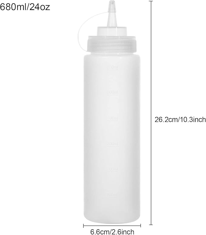 Katfort Condiment Squeeze Bottles Ketchup Dispenser 2PCS 24 oz Plastic Sauce Squirt Bottle with Cap Lids, Pancake Squirt Bottles for Sauces Liquids Mustard BBQ Dressing Pancake Art