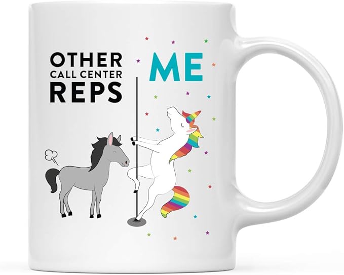 Andaz Press Funny Quirky 11oz. Ceramic Coffee Tea Mug Thank You Gift, Other Call Center Reps Me, Horse Unicorn, 1-Pack