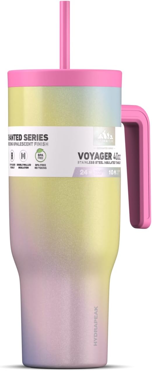 Hydrapeak Voyager 40 Oz Stainless Steel Tumbler with Handle, Insulated Water Bottle With Straw & Lid, Cupholder Friendly Reusable Travel Mug (Swirl)