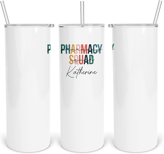 Pharmacy Skinny 20oz Personalized Tumbler, Sublimated Tumbler for PharmD With Lid, Stainless Steel Birthday Mug With Lid for Future Pharmacist, Gift for Office, Vacuum Insulated Gift for Retired Pharm