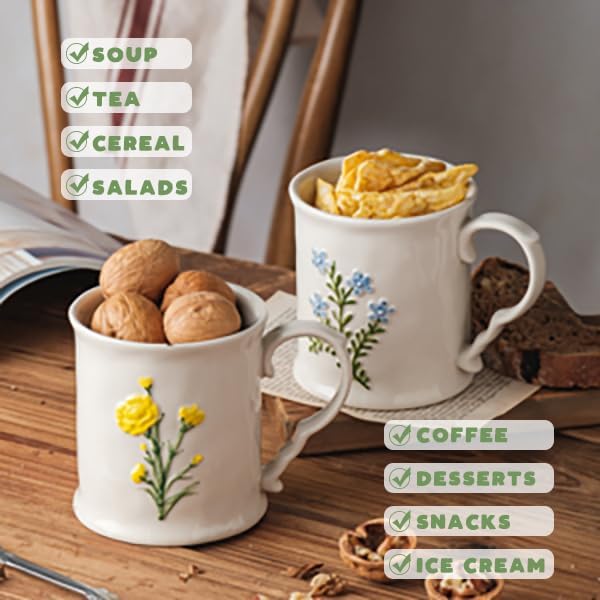 Ceramic coffee Mugs, Set of 1 Yellow Flower - 16oz, Hand-Painted, Microwave heating and dishwasher cleaning available, Ideal for Daily Brews