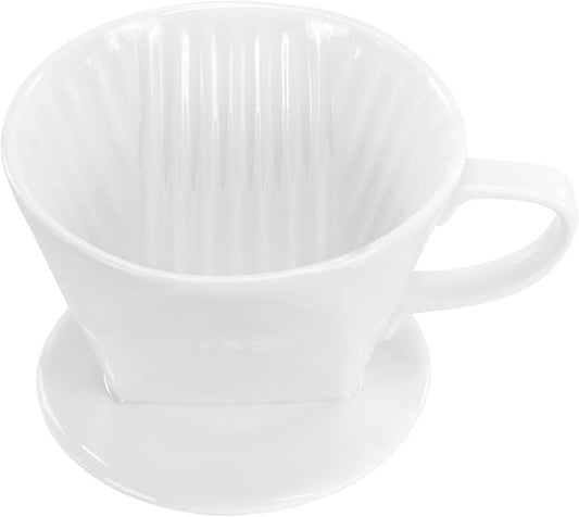 Pour Over Ceramic - Coffee Dripper Ceramic Coffee Maker with 3 Holes Flat Bottom, Porcelain Slow Filter Cone for Travel, Camping, Office, Home, Coffee Maker Brew, White