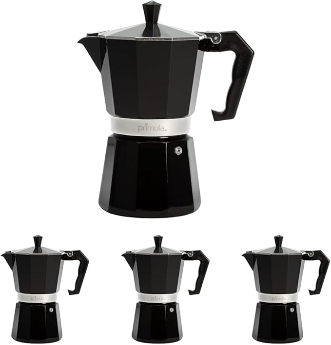 Primula Classic Stovetop Espresso and Coffee Maker,Moka Pot for Italian and Cuban Café Brewing,Greca Coffee Maker,Cafeteras,6 Espresso Cups,Black,(Pack of 4)