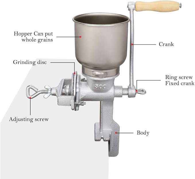 Manual Grain Grinder, Hand Cranking Small Grain Mill, Manual Grinder For Corn, Rice, Soybeans, Pepper, Chickpeas, Cast Iron Wheat Grinder For Domestic Use