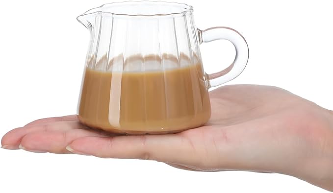 Glass Milk Frothing Pitcher 6.76Oz Clear Creamer Jug for Coffee Tea Serving Home and Restaurant Use