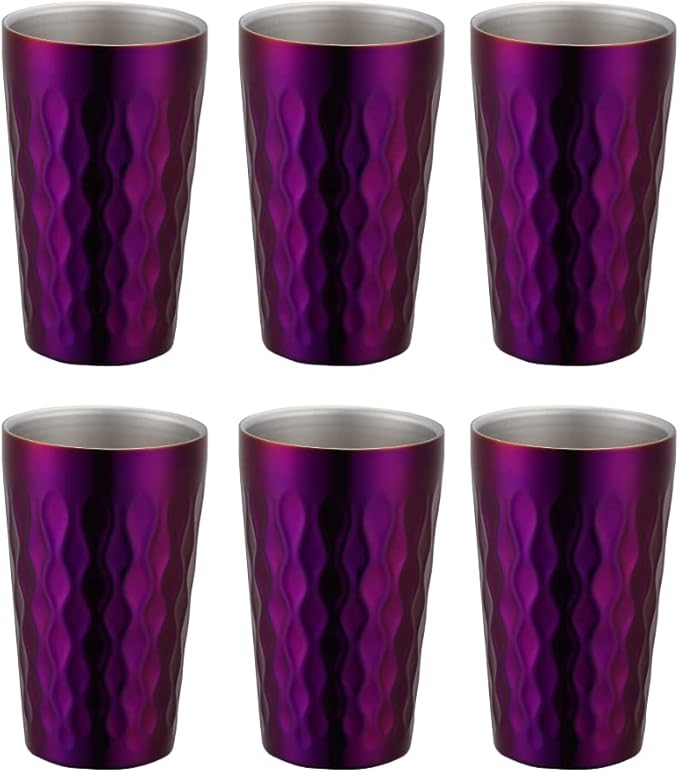 10oz Stainless Steel Cup Set, 6Pcs Double Wall Metal Cup，Vacuum Stackable Insulated Portable Drinking Tumblers Unbreakable Glasses，for Home Outdoor Restaurant (Purple)