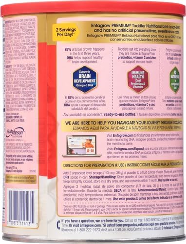 Enfagrow NeuroPro Toddler Nutritional Drink, Made with Real Milk, Brain-Building Omega-3 DHA, Nutrients and Prebiotics for Growth & Immune Support, Non-GMO, Toddler Milk Powder, 32 Oz Can (Pack of 2)