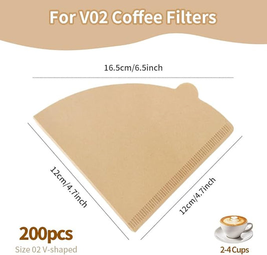FsLvniu Coffee Filters, Size 02 Unbleached Coffee Filters, 200 Count Disposable Natural Paper Filters 2-4 Cup, 02 Cone For Pour Over and Drip Coffee Maker