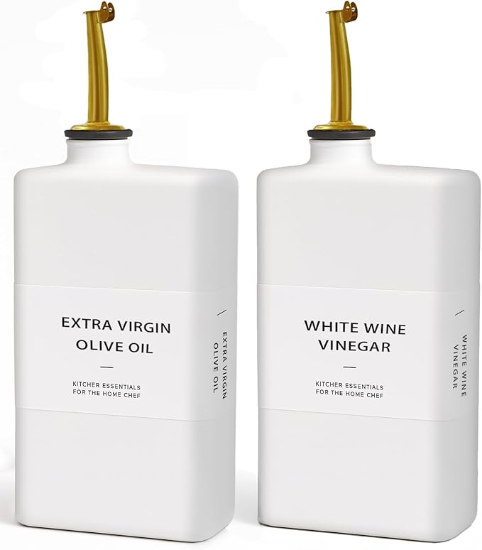Olive Oil Dispenser Bottle for Kitchen 11.8oz, UV-Blocking Oil and Vinegar Dispenser Set, Soy Sauce Dispenser, Coffee Syrup Bottles, Modern Kitchen Decor (White, Set of 2)