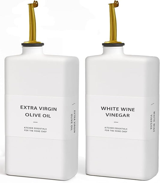 Olive Oil Dispenser Bottle for Kitchen 11.8oz, UV-Blocking Oil and Vinegar Dispenser Set, Soy Sauce Dispenser, Coffee Syrup Bottles, Modern Kitchen Decor (White, Set of 2)