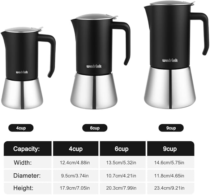 wedrink Stovetop Espresso Maker 4 Espresso Cups Stainless Steel Moka Pot for Greca, Induction, Electric & Gas Stoves(6.5 OZ/200ml)