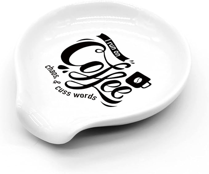 Funny Coffee Quote I Run On Coffee Ceramic Coffee Spoon Holder-Coffee Spoon Rest -Station Decor Coffee Bar Accessories-Coffee Lovers Gift for Women and Men