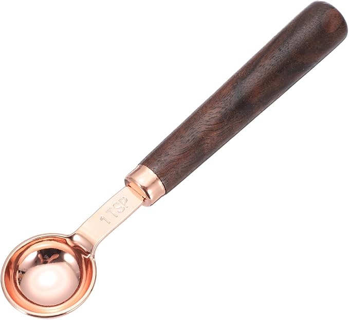 uxcell Measuring Spoon, 5ml Stainless Steel Coffee Scoop Spoon with with Wood Handle for Ground Coffee Tea Sugar Cooking Baking, Rose Gold