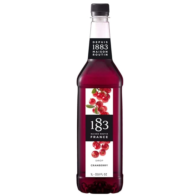 1883 Cranberry Syrup for Drinks, Made in France, 1 Liter Plastic Bottle