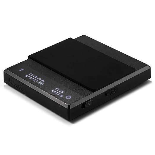 MUVNA Rechargeable Coffee Scale with Timer - Large Digital Pour-Over Scale, 2kg/0.1g Precision for Espresso Weight, Drip, Auto Tare, Brew Ratio, 3 Modes, 1500mAh for Long Standby, Black