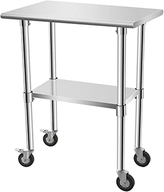 Stainless Steel Table - Metal Table Cart - Commercial Workbench with Caster Wheel - NSF Certified - for Restaurant, Warehouse, Home, Kitchen, Garage,30''x18''