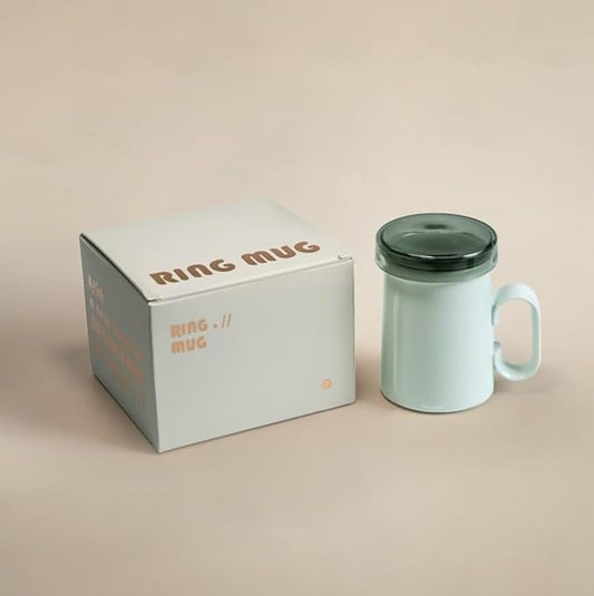EurtAuro Designer's original handmade ceramic coffee mugs，Ceramics tea cup for office and home，Birthday, Valentine's gifts for men and women，mugs with lid，14.2oz (Misty blue)