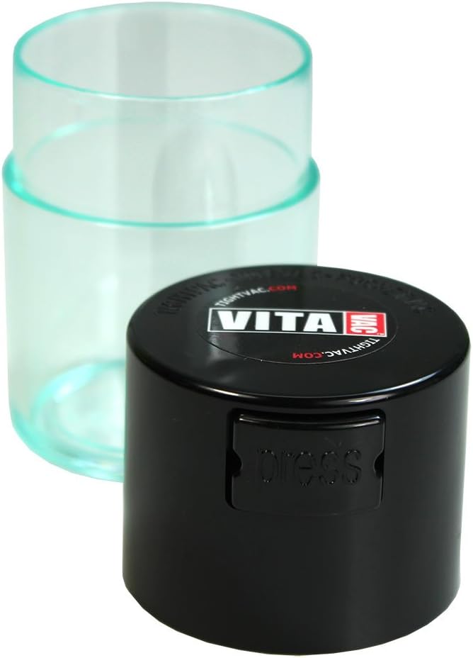 Vitavac - 5g to 20 grams Vacuum Sealed Container - Black Cap & Clear Body
