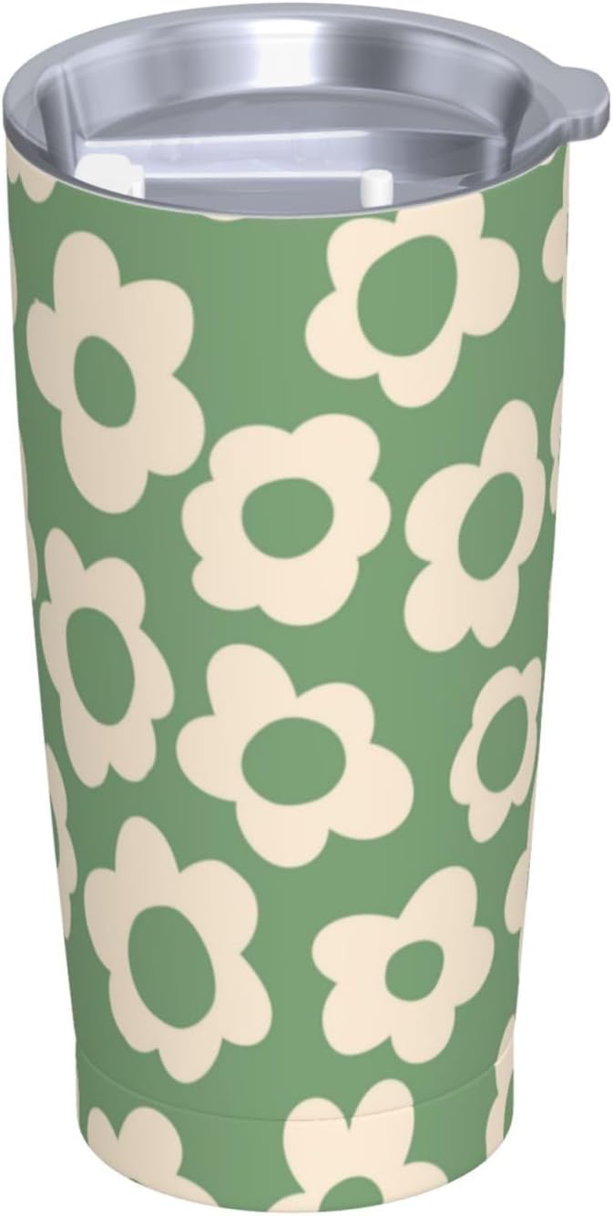 Vintage Groovy Flowers 20oz Stainless Steel Insulated Tumblers Travel Mug Cup Leakproof Gift For Men Women Hot & Cold Drinks Splash-Proof Lid Metal Straw and Brush