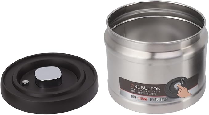 Vacuum Kitchen Seal Canister, Stainless Steel Pressed Airtight Food Storage Container, Flour/Coffee/Beans Tea/Grains/Sugar/Biscuits Metal Food Storage Canister, Tea Canisters(1100ML Stainless Steel)