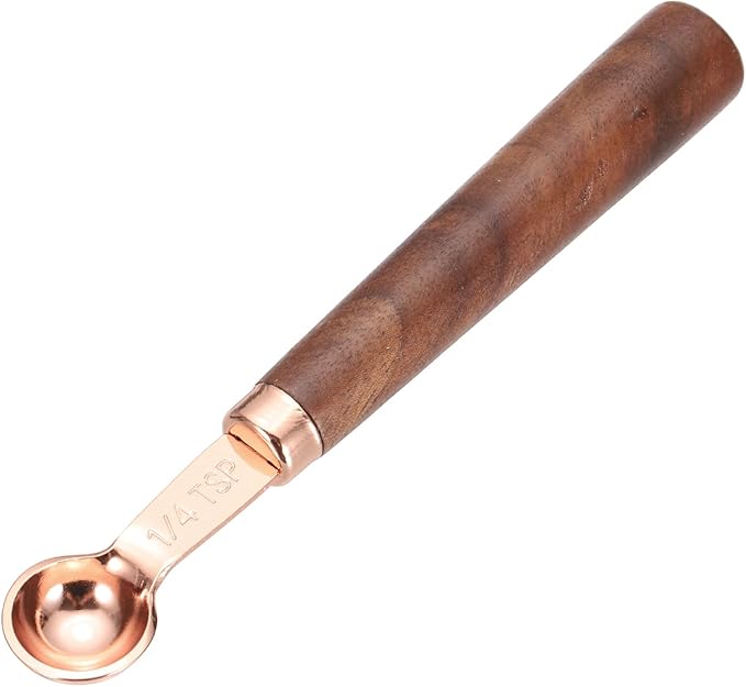 uxcell Measuring Spoon, 1.25ml Stainless Steel Coffee Scoop Spoon with with Wood Handle for Ground Coffee Tea Sugar Cooking Baking, Rose Gold